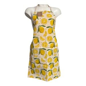 Ma Belle Lemon Print Kitchen Apron Yellow Citrus Fruit Cream NWT